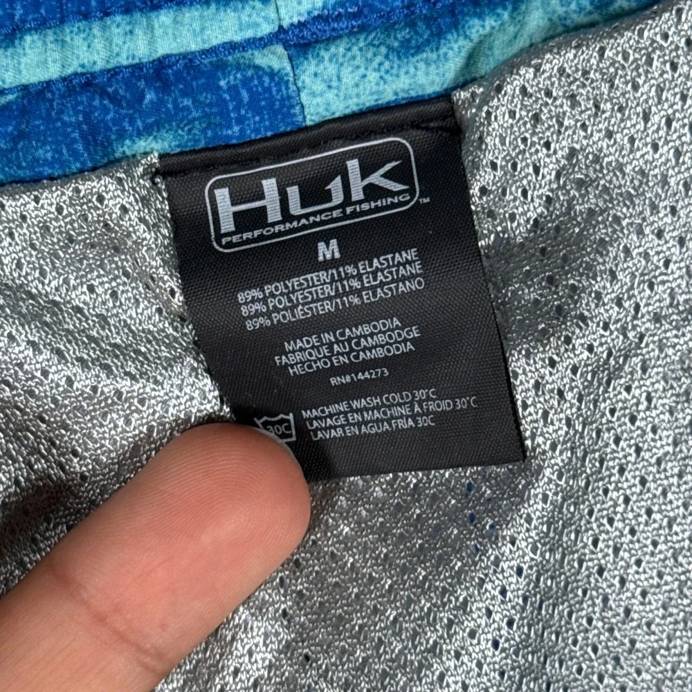 HUK Waves Volley Swim Trunk Shorts Mens Medium Blue Lined Drawstring Stretch